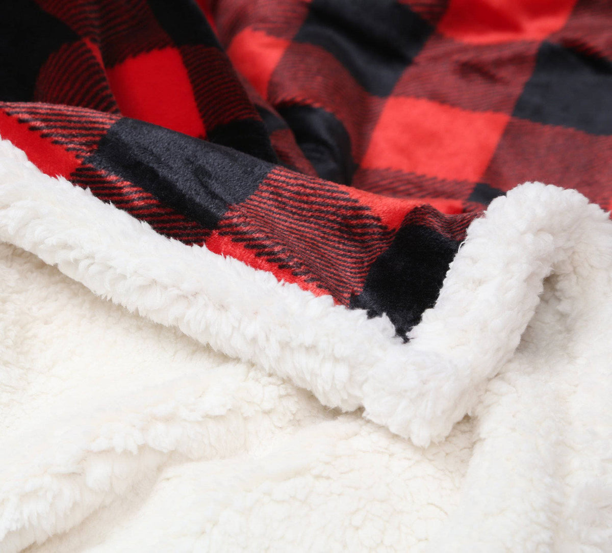 Linen Mart - Lumberjack Plaid Plush Fur Sherpa Borrego Fleece Throw Blanket