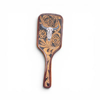 Western Linens - Skull tooled leather hairbrush 