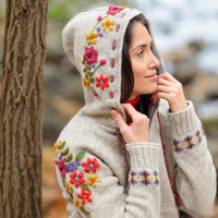 Lost Horizons Knitwear -Wildflower Wool Zip Hoodie Sweater – Embroidered
