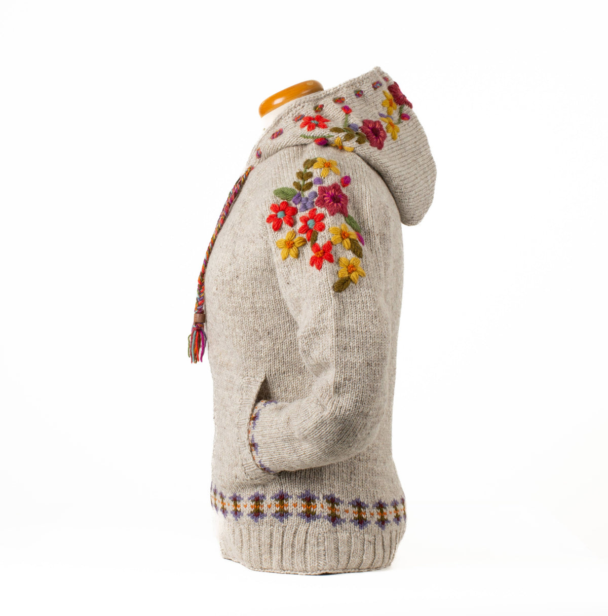 Lost Horizons Knitwear -Wildflower Wool Zip Hoodie Sweater – Embroidered