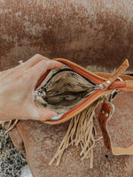 Texas Western Cowhide Bags and More - Stockdale Checkered Cowhide Fringe Purse, Brown & White