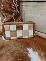 Texas Western Cowhide Bags and More - Checkered Cowhide Womens Wallet Wristlet Trendy
