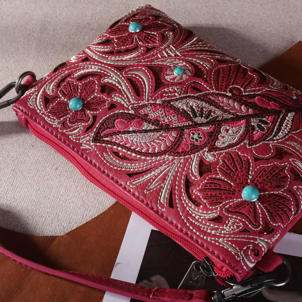 Montana West Embroidered Floral Cut-out Collection Clutch/Crossbody