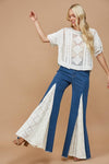 WISTERIA LANE - LACE DETAIL WIDE LEG JEANS 2481PIB MID DENIM