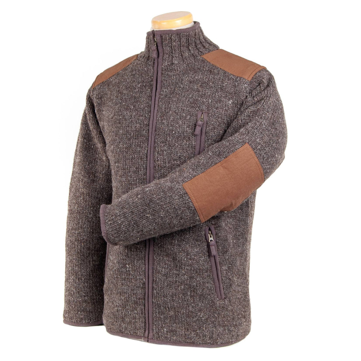 Lost Horizons Knitwear- Oxford Full-Zip Wool Sweater with Faux-Suede Trim