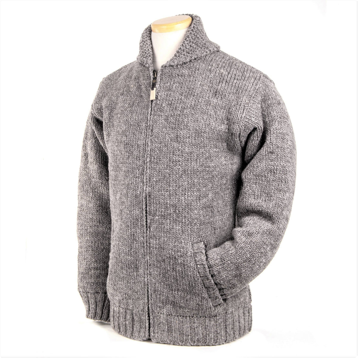 Lost Horizons Knitwear-Lodge Hand Crafted Wool Sweater – Shawl Collar Zip