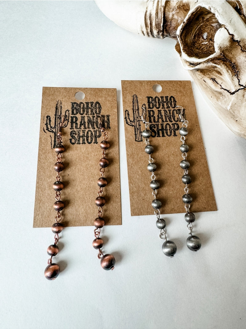 Boho Ranch Western Dangle Earrings Navajo Stye Beads - Copper