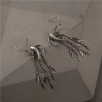Tourtiwi - Willow Leaf Swallow Tassel Long Earrings