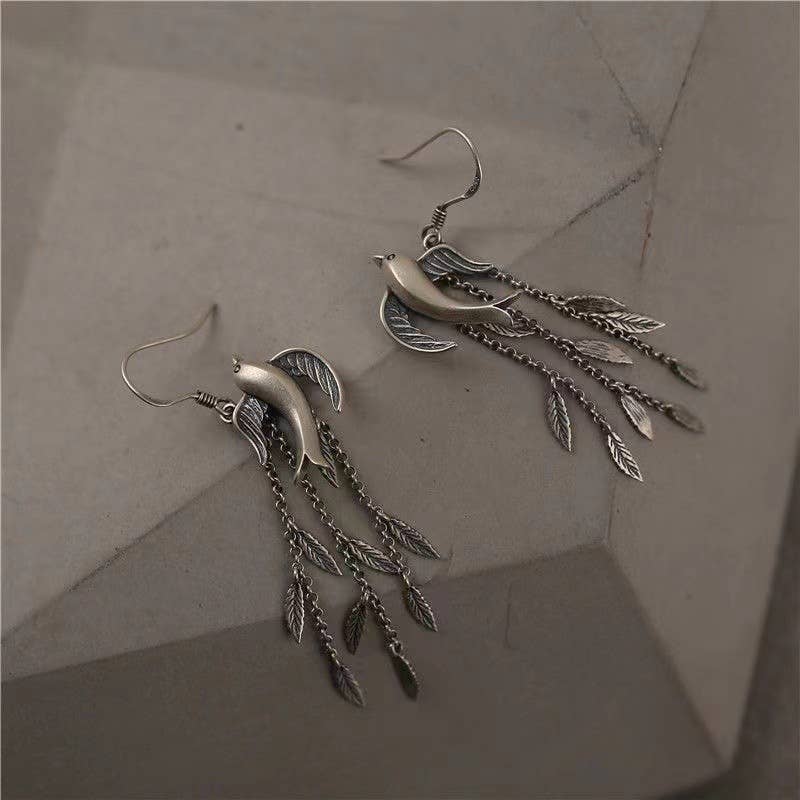 Tourtiwi - Willow Leaf Swallow Tassel Long Earrings