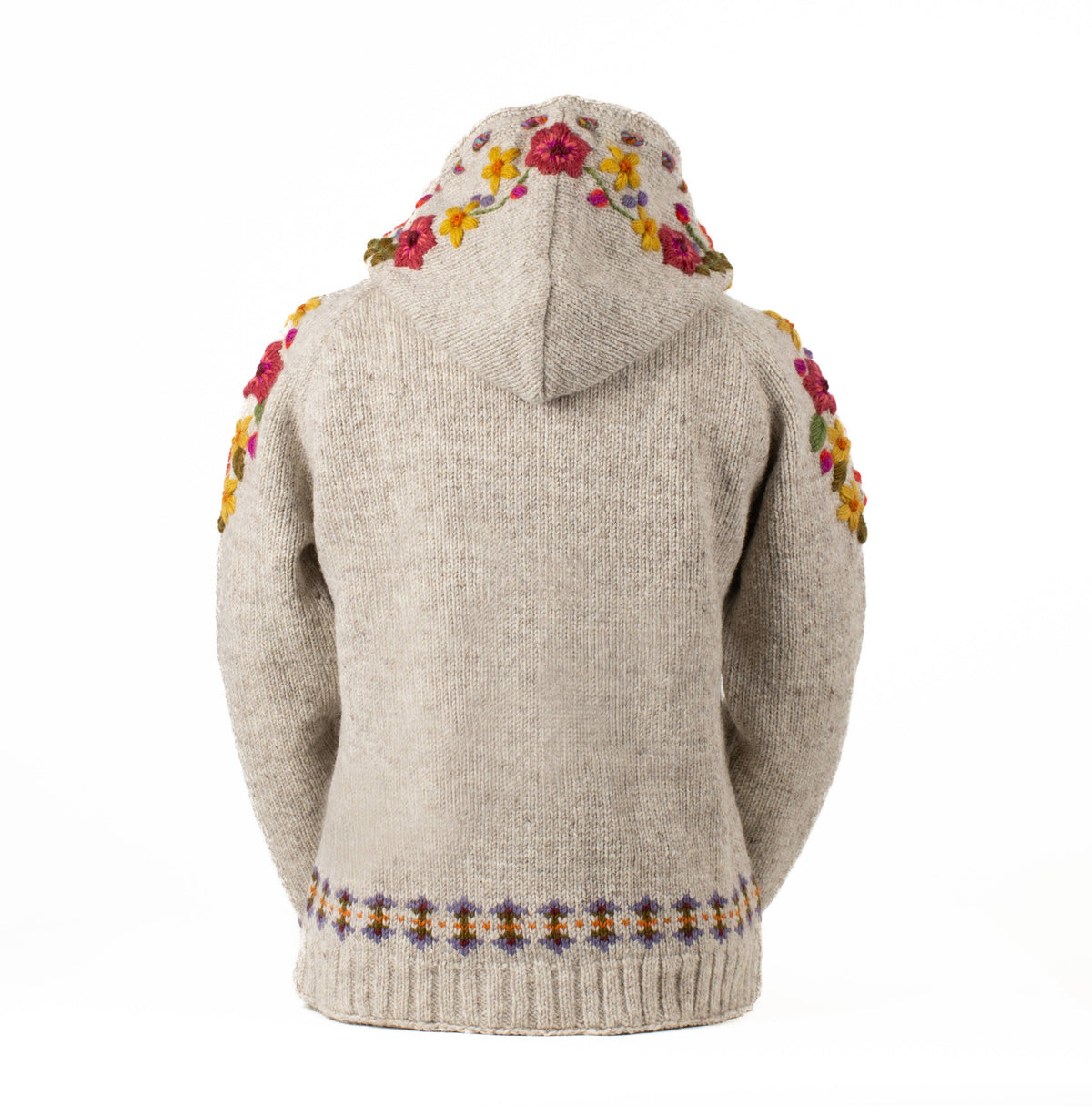 Lost Horizons Knitwear -Wildflower Wool Zip Hoodie Sweater – Embroidered