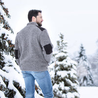 Lost Horizons Knitwear- Oxford Full-Zip Wool Sweater with Faux-Suede Trim