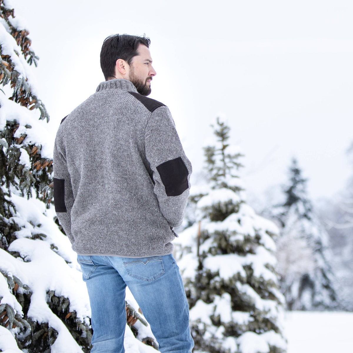 Lost Horizons Knitwear- Oxford Full-Zip Wool Sweater with Faux-Suede Trim