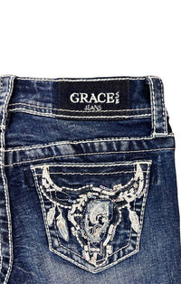 Grace in LA - Steer Head Embroidery Girl Boot Cut | GB51956