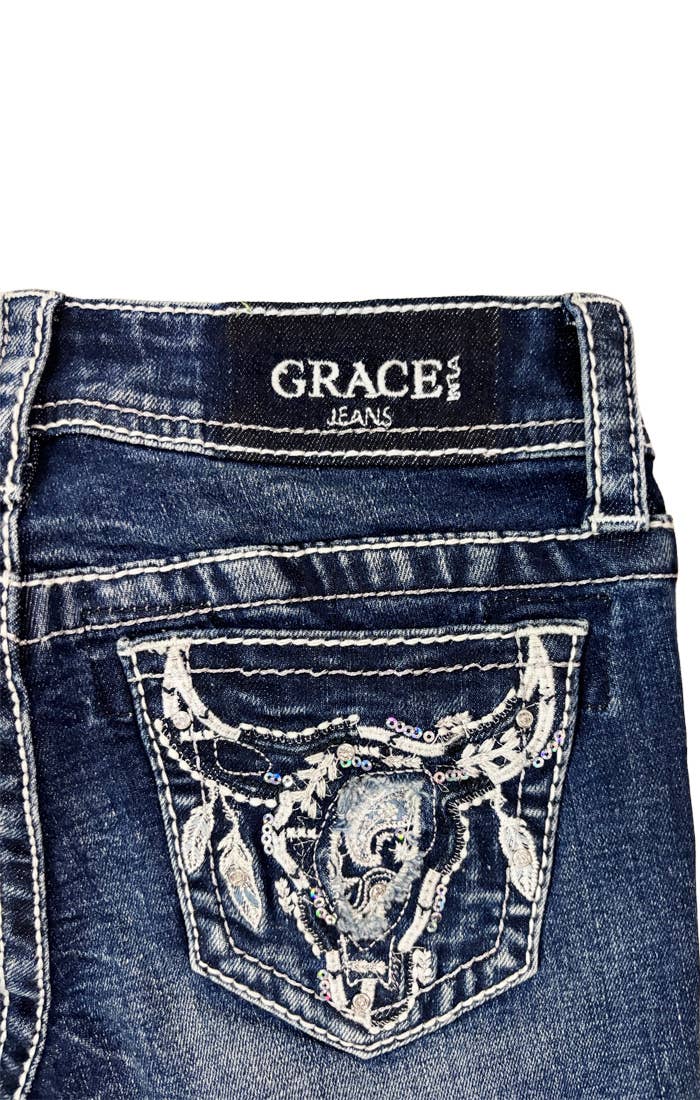 Grace in LA - Steer Head Embroidery Girl Boot Cut | GB51956