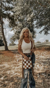 Texas Western Cowhide Bags and More - Stockdale Checkered Cowhide Fringe Purse, Brown & White