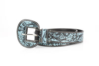 Tooled Leather Belt with Turquoise Floral