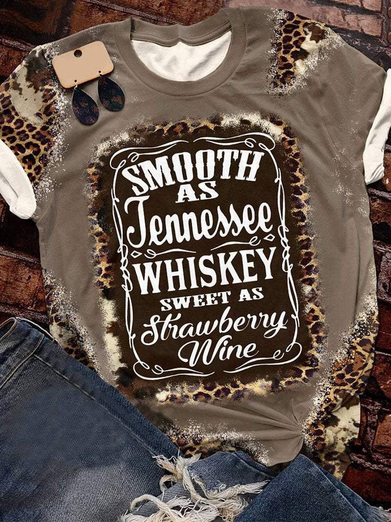 Tourtiwi - Leopard Patchwork Letter Print Short Sleeve T-Shirt