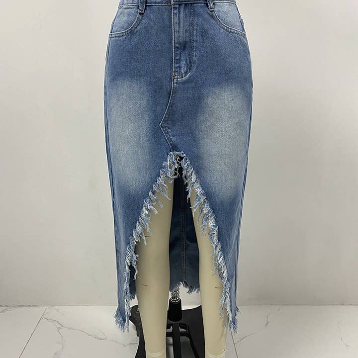 High Waist Irregular To Make Old Washed Skirt