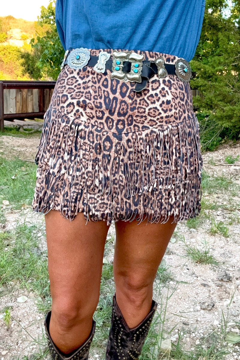 Sterling Kreek - Fort Worth Fringe Skirt - Leopard