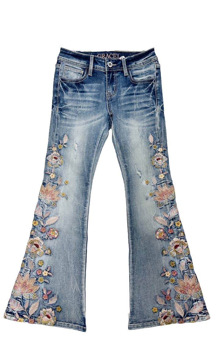 Grace in LA - Floral Embroidery Girl Flare | GL-51900