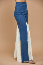 WISTERIA LANE - LACE DETAIL WIDE LEG JEANS 2481PIB MID DENIM