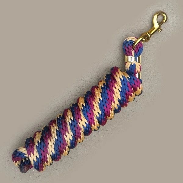 5/8" x 9' Poly Lead Rope. Brass Plated Bolt Snap, Multi Colors