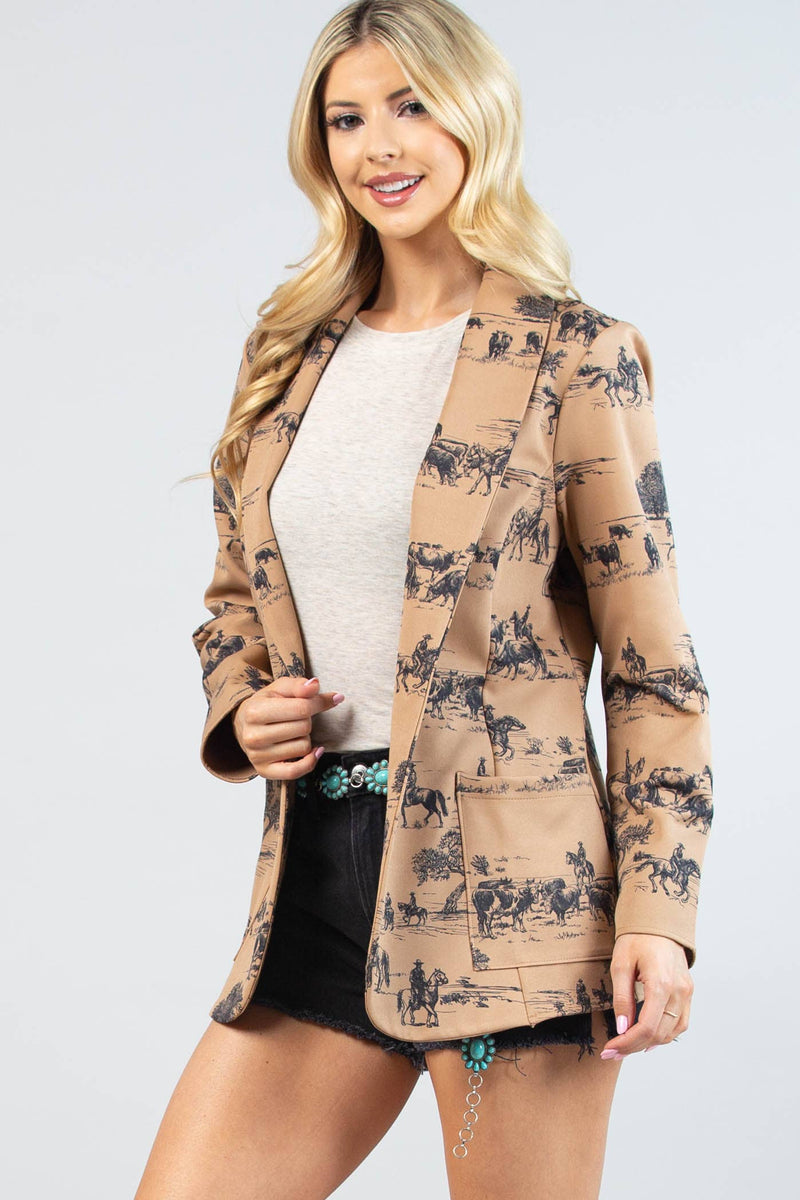 ISABEL WILD WEST PRINT MEDIUM WEIGHT WOVEN BLAZER