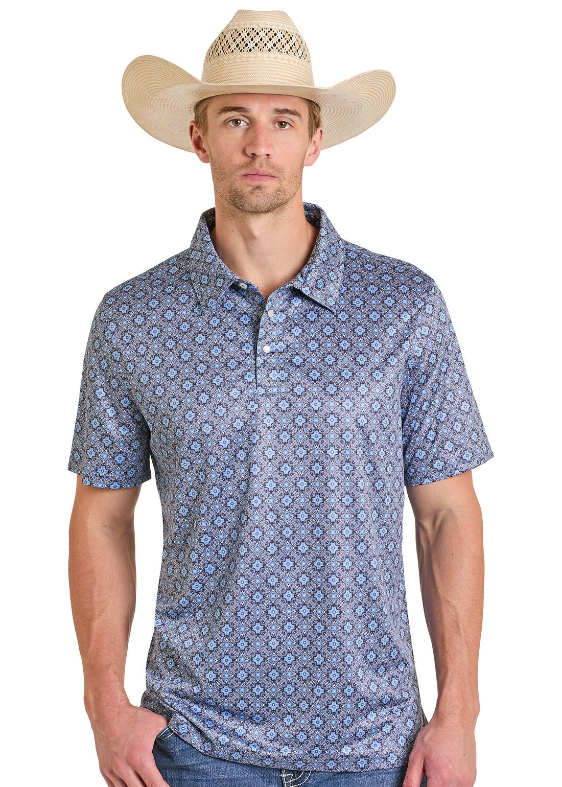 Mens Short Sleeve Polo Snap