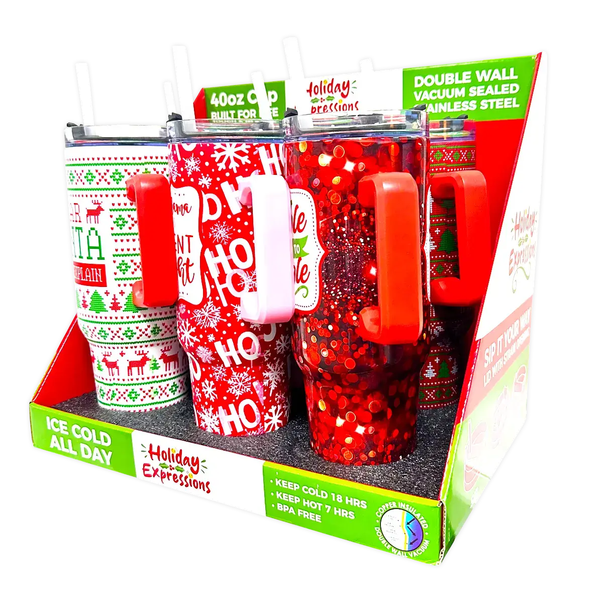 Novelty Brands - Holiday Insulated 40 oz Cup with Handle Christmas Assortment
