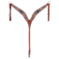 HILASON - Hilason Horse Floral Hand Carved American Leather Breast Collar Headstall W/ Beaded Work Brown