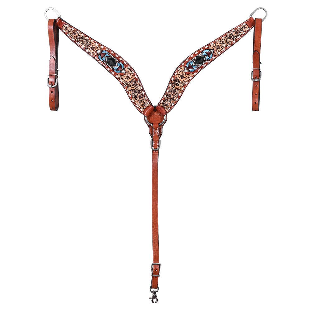 HILASON - Hilason Horse Floral Hand Carved American Leather Breast Collar Headstall W/ Beaded Work Brown