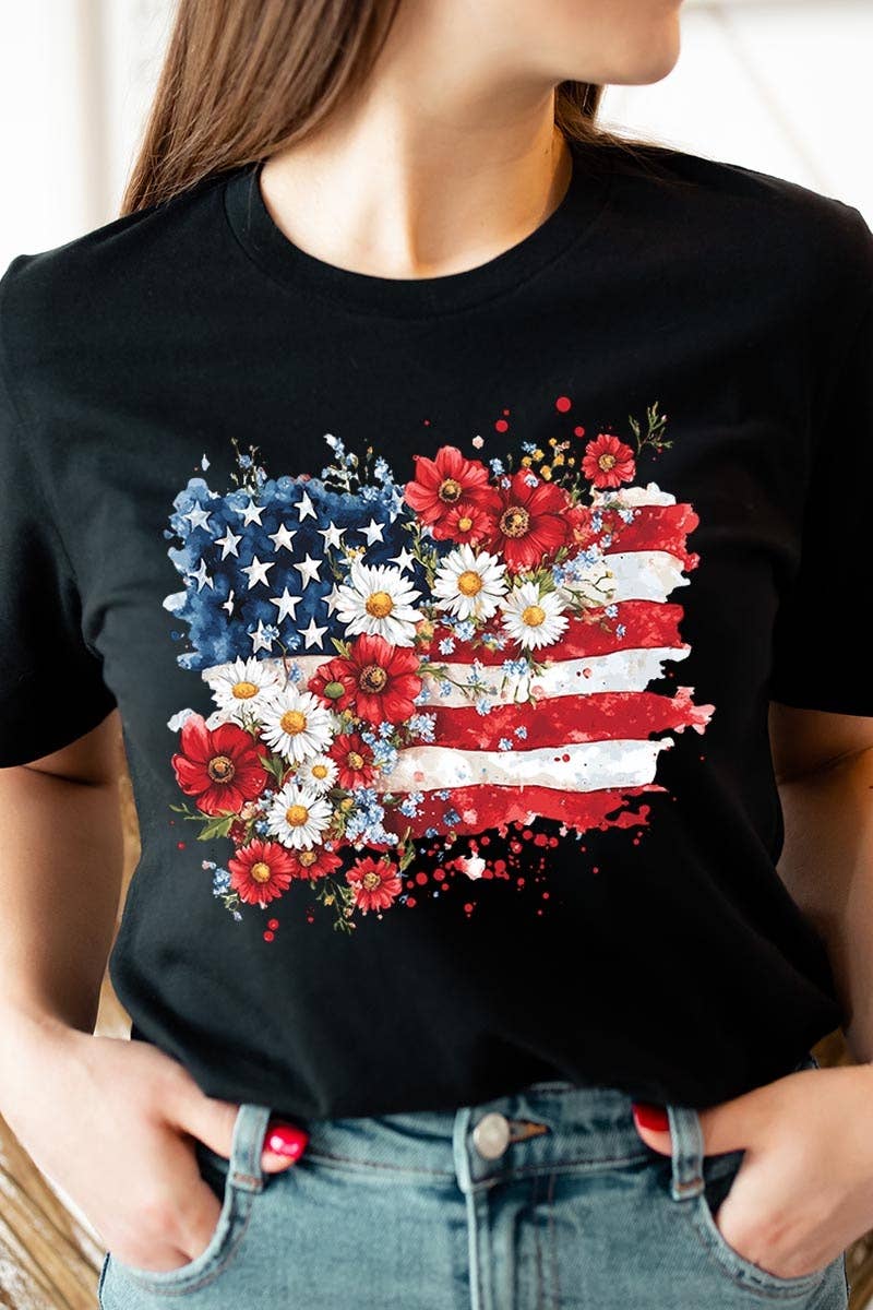 COLORBEAR - Floral American Flag Graphic Tee