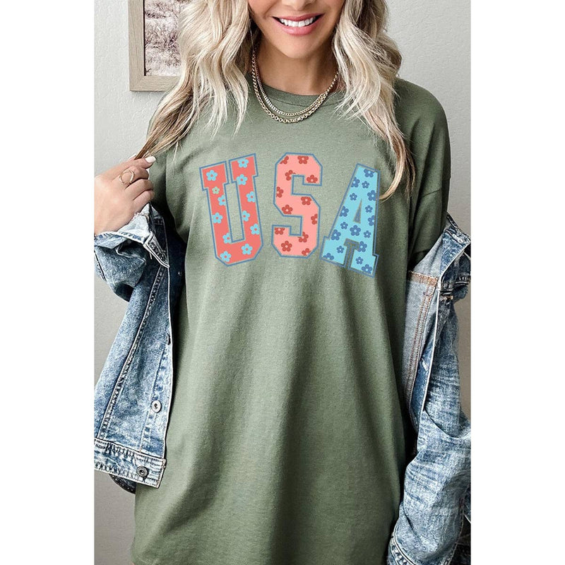 COLORBEAR - Floral USA Graphic Heavyweight T Shirts