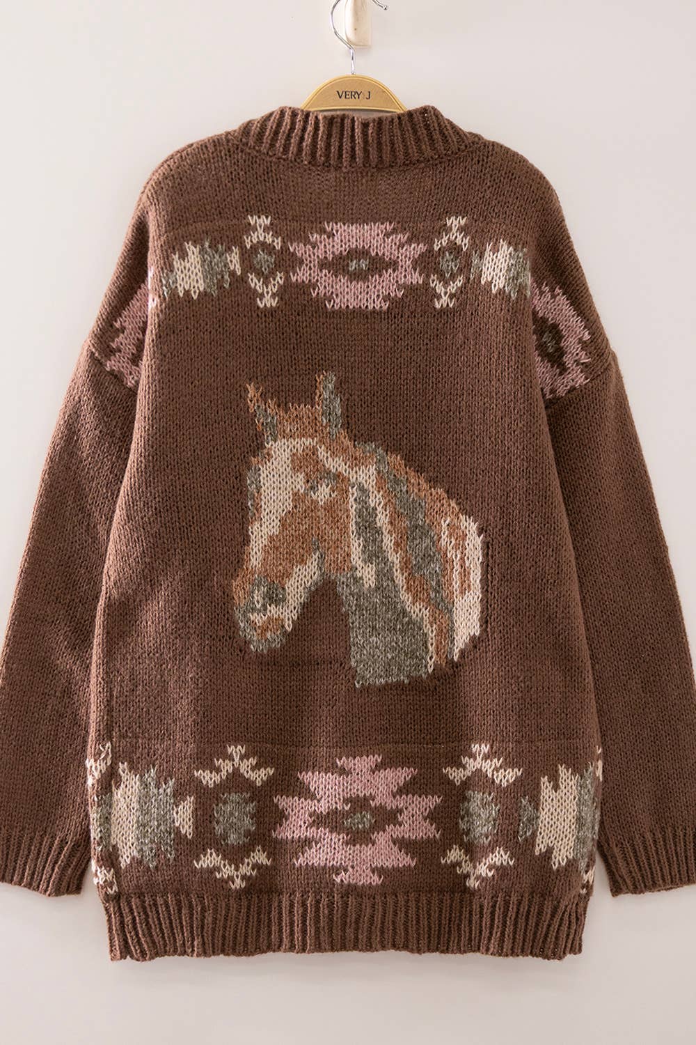VERY J - Western Horse Intarsia Knit Cardigan