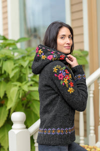 Lost Horizons Knitwear -Wildflower Wool Zip Hoodie Sweater – Embroidered