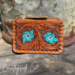 Texas Western Cowhide Bags and More - Tooled Leather Pouch, Bag Organizer,Turquoise, Pink or Brown