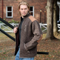 Lost Horizons Knitwear- Oxford Full-Zip Wool Sweater with Faux-Suede Trim