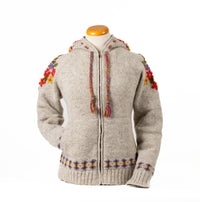 Lost Horizons Knitwear -Wildflower Wool Zip Hoodie Sweater – Embroidered