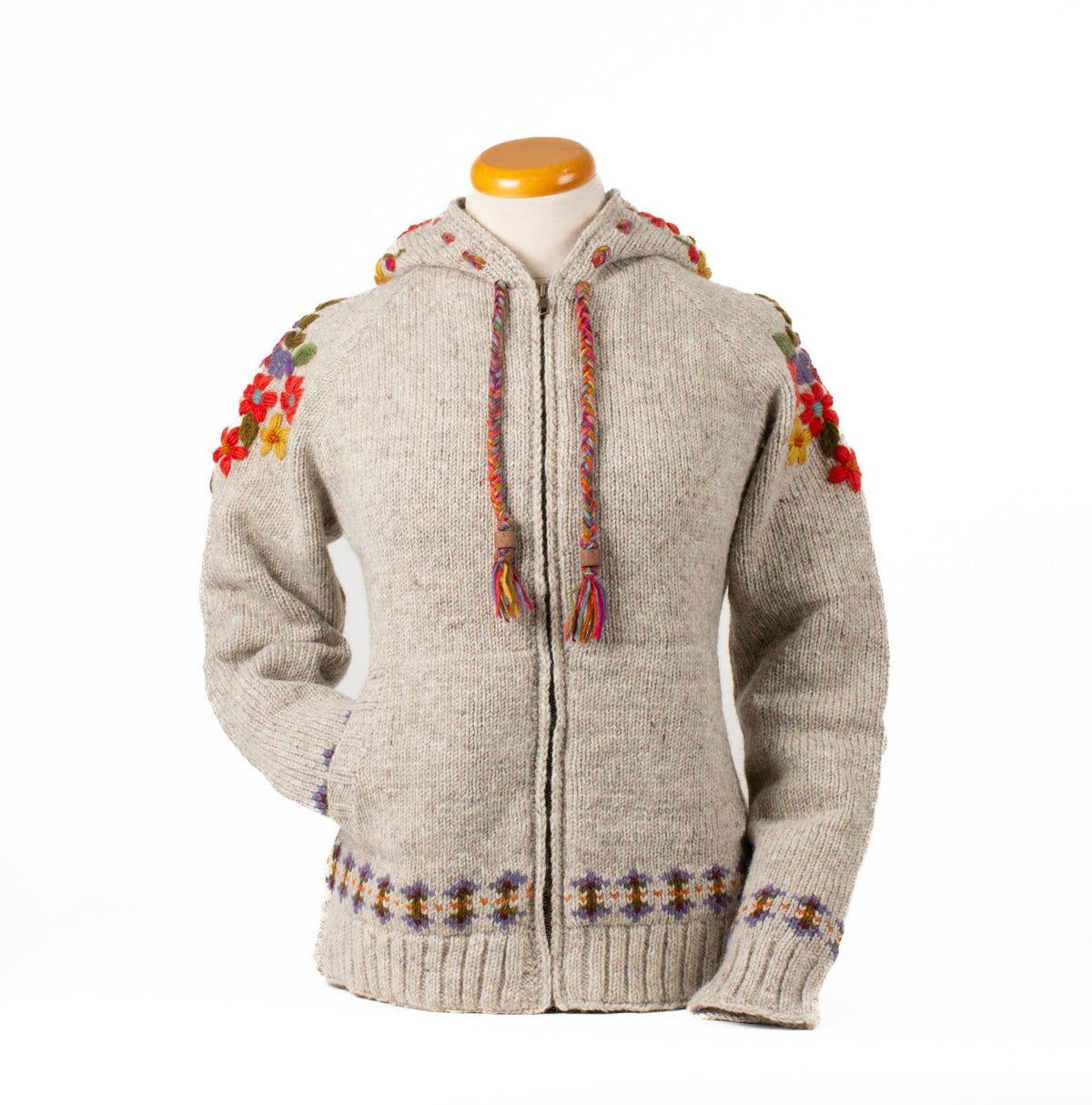Lost Horizons Knitwear -Wildflower Wool Zip Hoodie Sweater – Embroidered