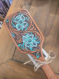 Western Linens - Flower tooled leather hairbrush 