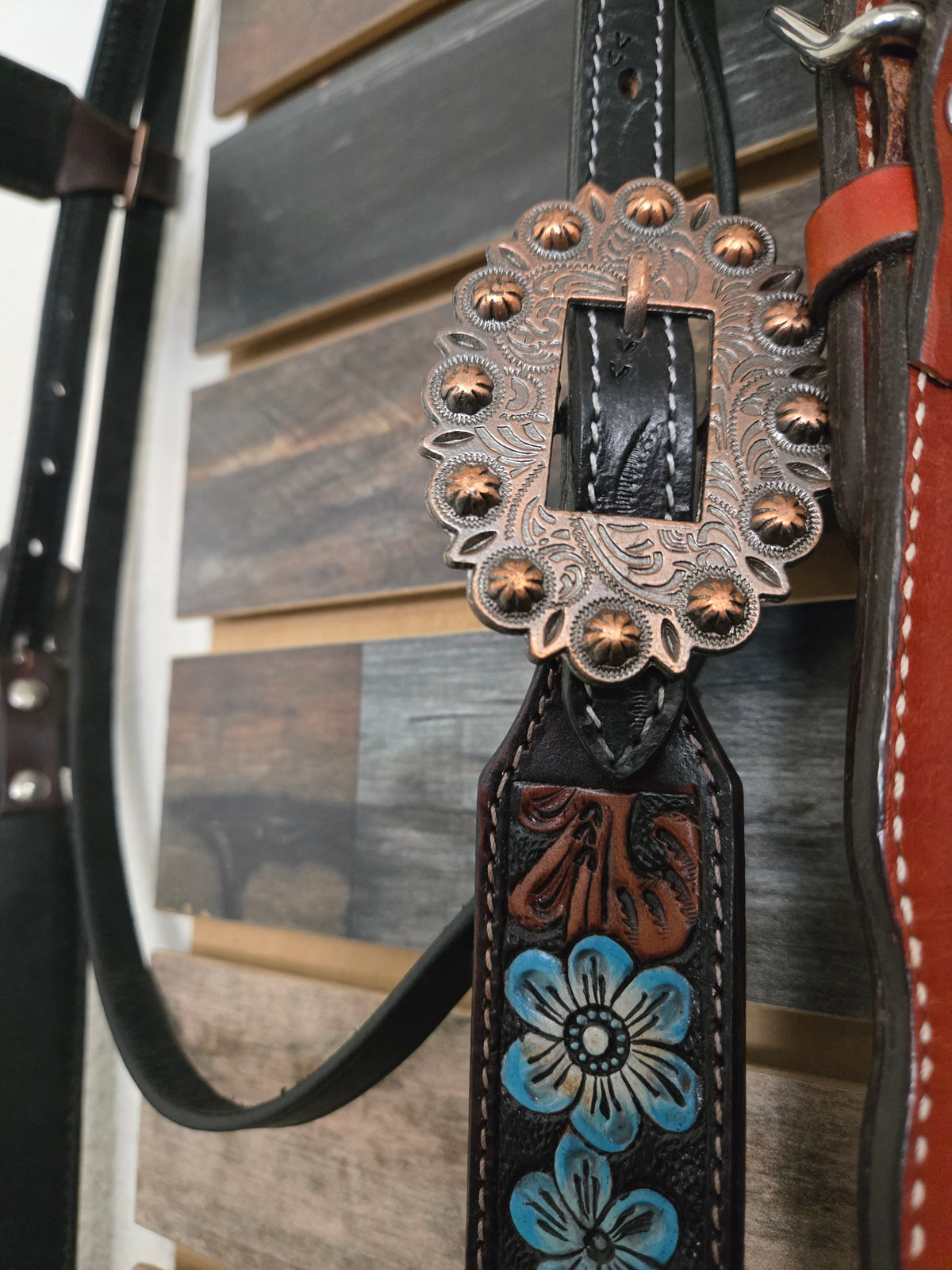 Circle Y 5/8" Straight Blue Floral Painted Headstall