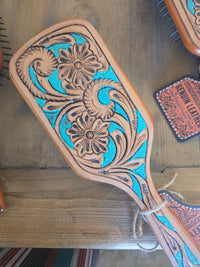 Western Linens - Cowgirl tooled leather hairbrush 