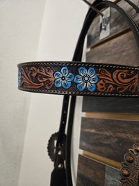 Circle Y 5/8" Straight Blue Floral Painted Headstall