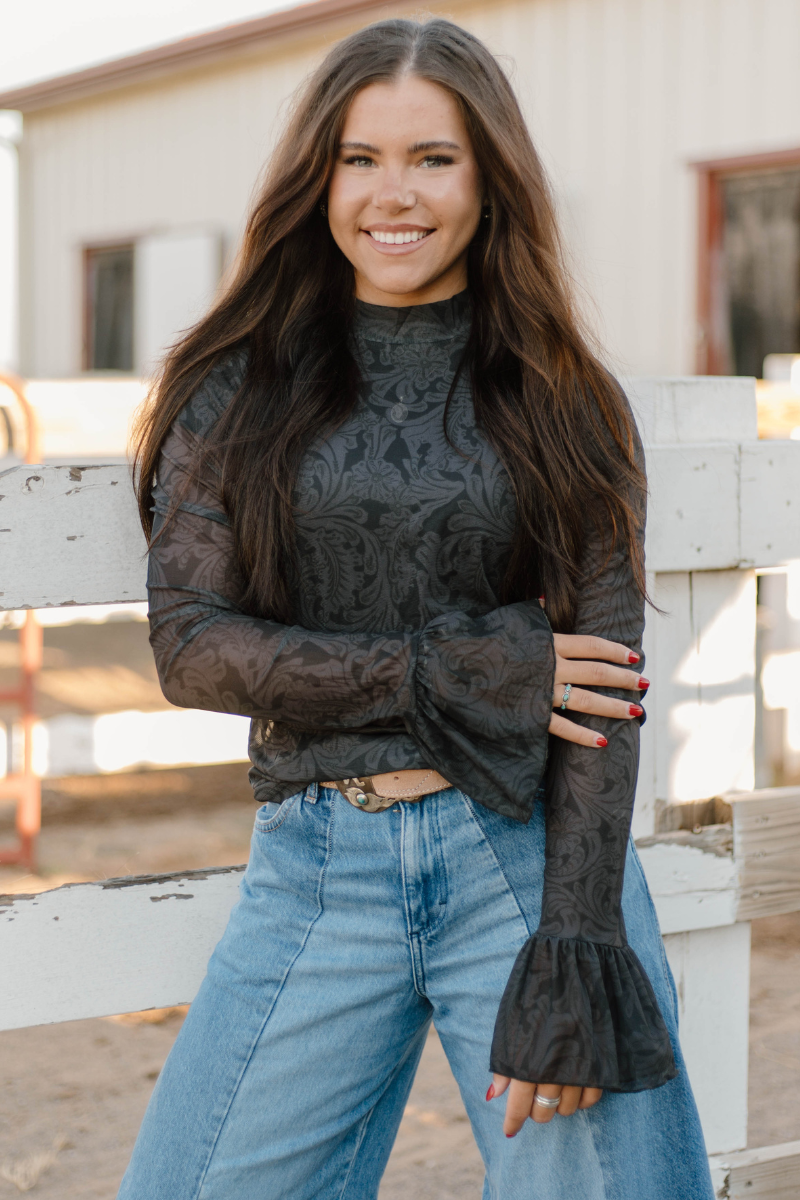 Sterling Kreek Tooled in Black Mesh Top