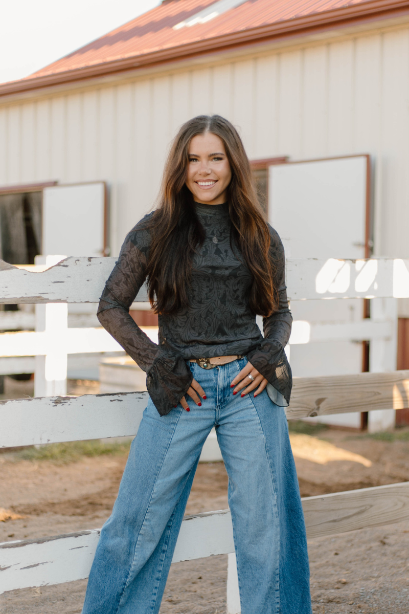 Sterling Kreek Tooled in Black Mesh Top
