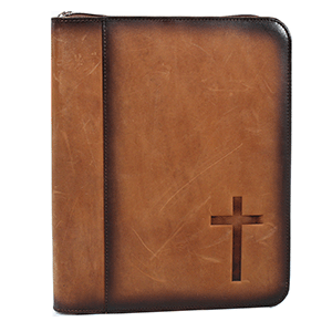 Nocona Western Bible Cover Stained Cross Zip Closure Brown
