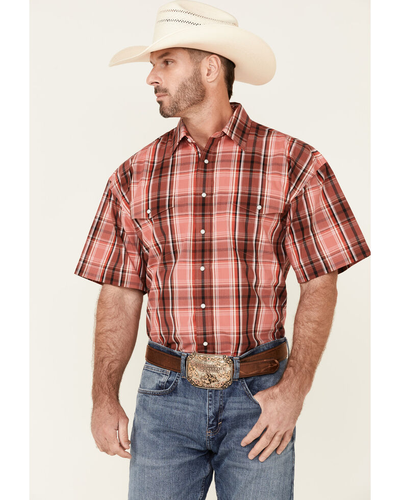 Panhandle Men's Red Large Plaid Short Sleeve Snap Western Shirt