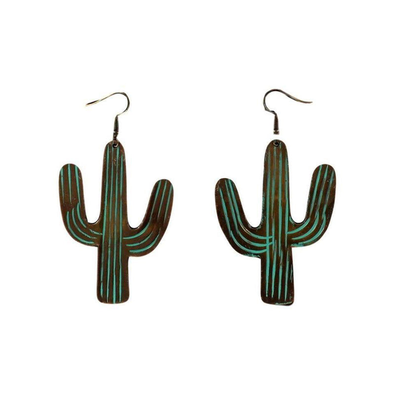 Blazin Roxx Turquoise Patina Large Cactus Earrings