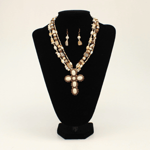Cross Necklace Set with Copper Beads