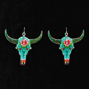 Blazin Roxx Cow Skull Floral Earrings